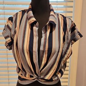 Striped Knot Front Women's Top